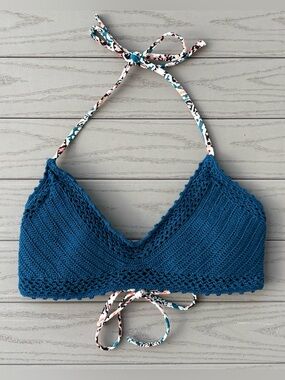 Xhilaration Blue Crochet Bikini Top